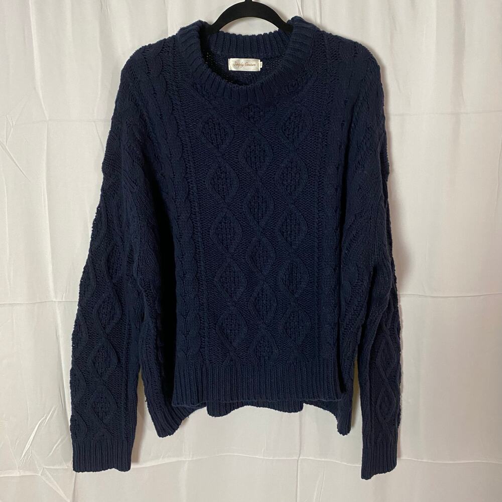 Simply Couture Cable Knit Sweater XL | Navy Chunky Oversized Cozy Pullover